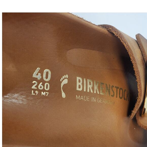 Birkenstock Madrid Big Buckle Sandals Cognac Oiled Leather Size 40 Narrow Fit - Picture 8 of 9